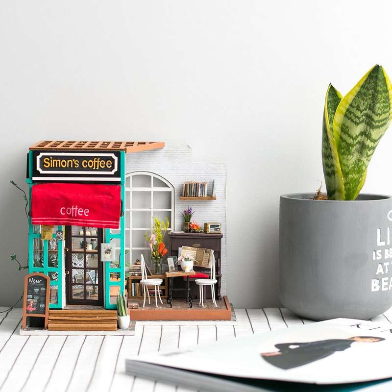 Robotime Simon's Coffee Shop DIY Miniature Dollhouse Kit