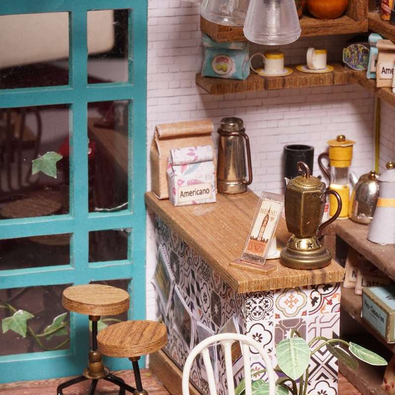 Robotime Simon's Coffee Shop DIY Miniature Dollhouse Kit