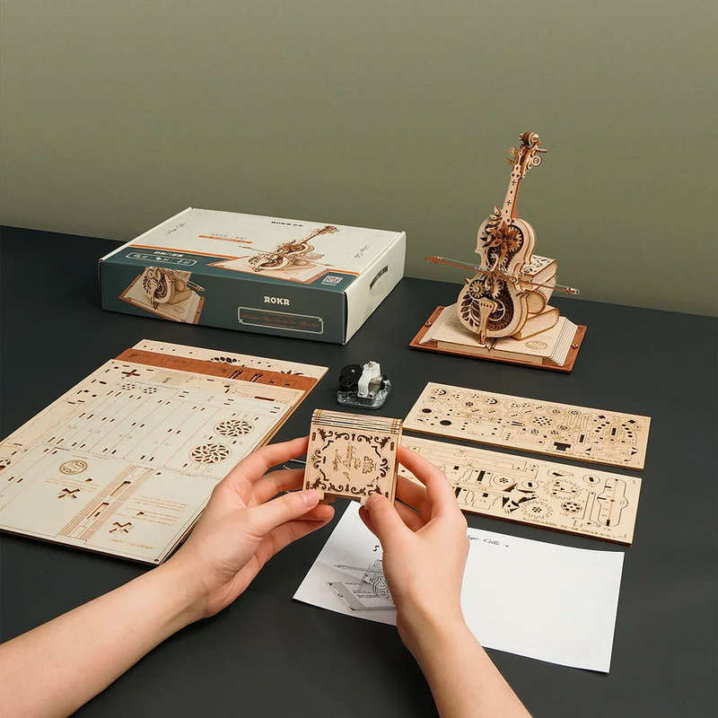 Robotime Magic Cello Mechanical Music Box 3D Wooden Puzzle