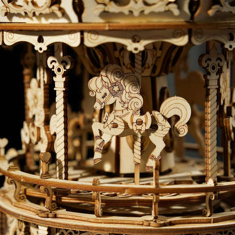 Robotime Romantic Carousel Mechanical Music Box 3D Wooden Puzzle