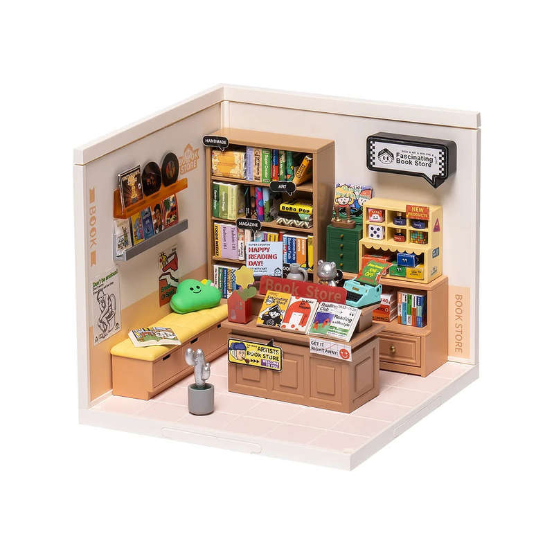 Robotime Super Creator Fascinating Book Store Plastic DIY Miniature Dollhouse Kit