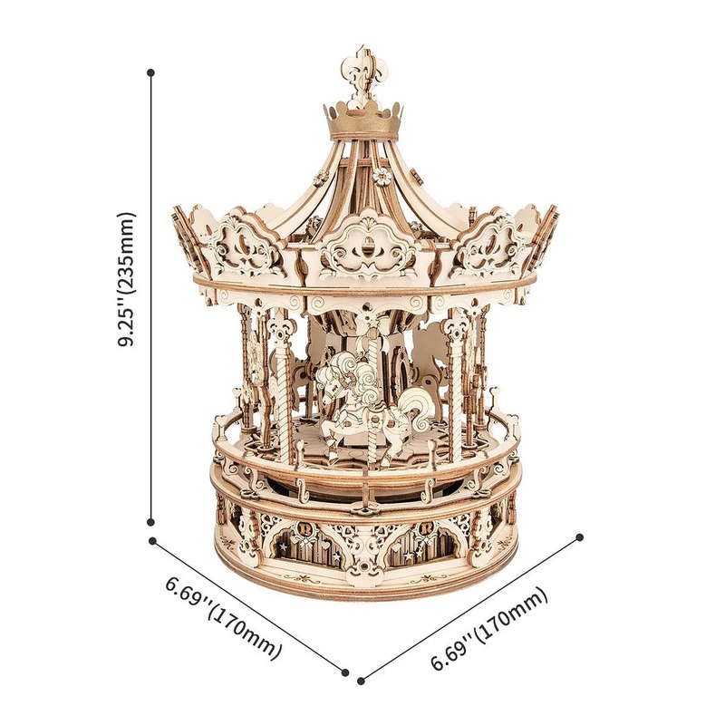 Robotime Romantic Carousel Mechanical Music Box 3D Wooden Puzzle