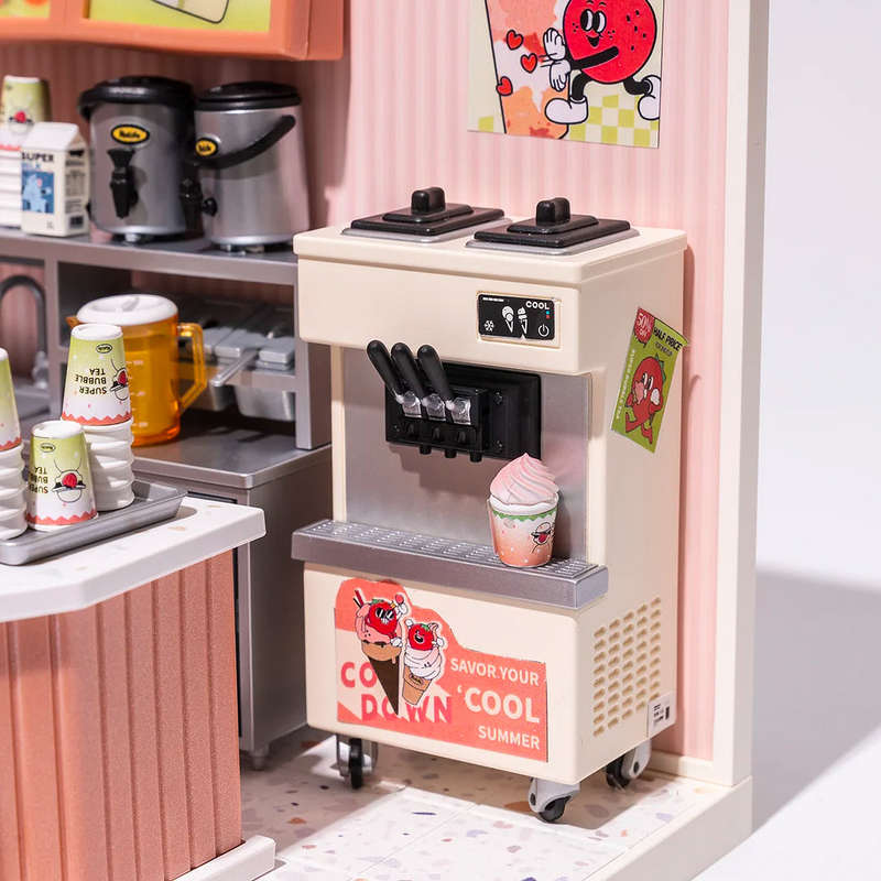Robotime Super Creator Double Joy Bubble Tea Plastic DIY Miniature Dollhouse Kit