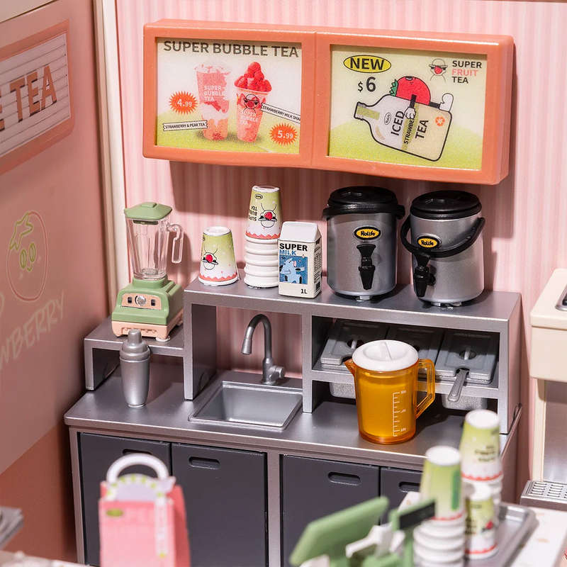 Robotime Super Creator Double Joy Bubble Tea Plastic DIY Miniature Dollhouse Kit