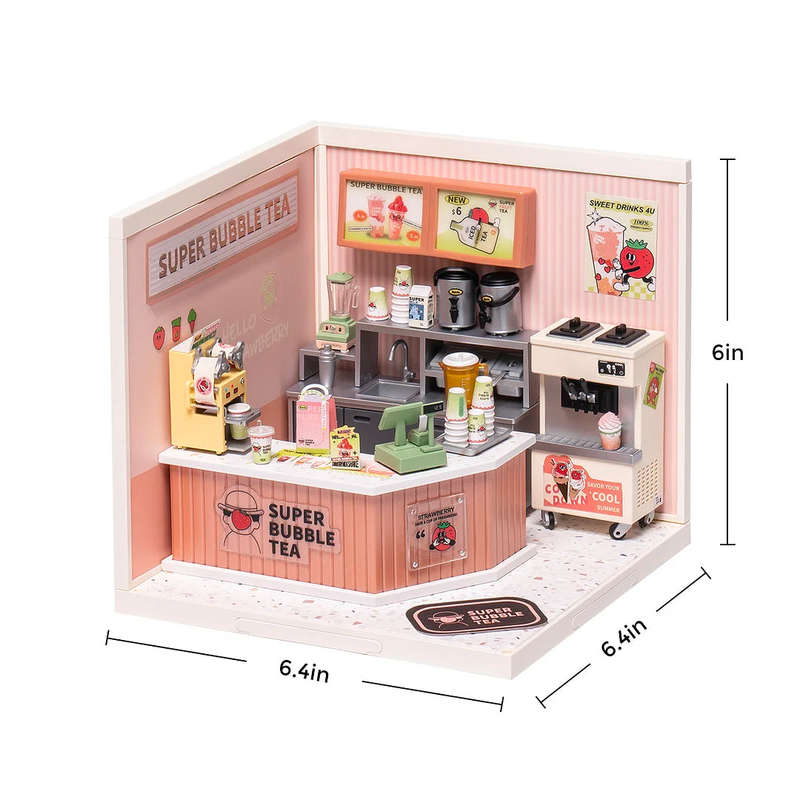 Robotime Super Creator Double Joy Bubble Tea Plastic DIY Miniature Dollhouse Kit