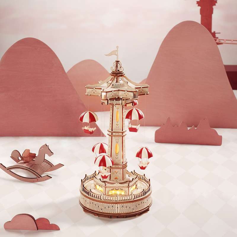 Robotime Parachute Tower DIY Music Box 3D Wooden Puzzle