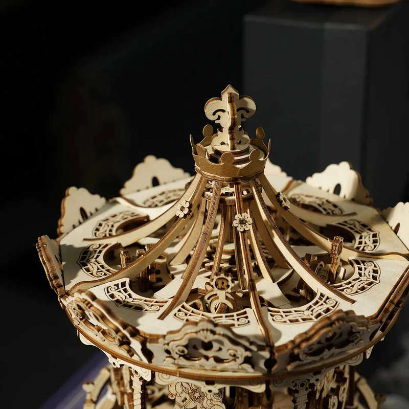 Robotime Romantic Carousel Mechanical Music Box 3D Wooden Puzzle