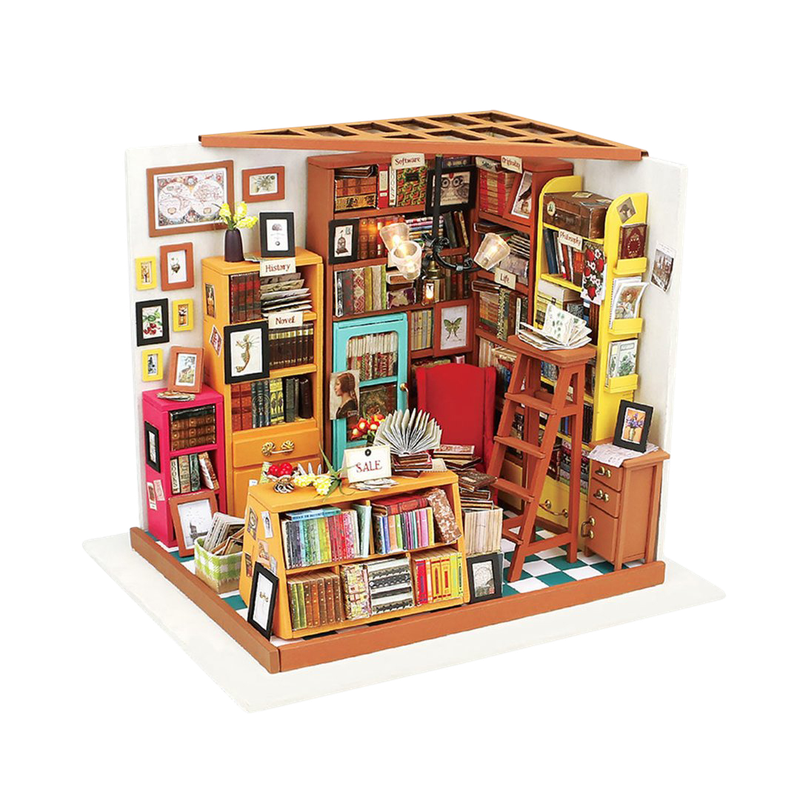 Robotime Sam's Study Library DIY Miniature Dollhouse Kit