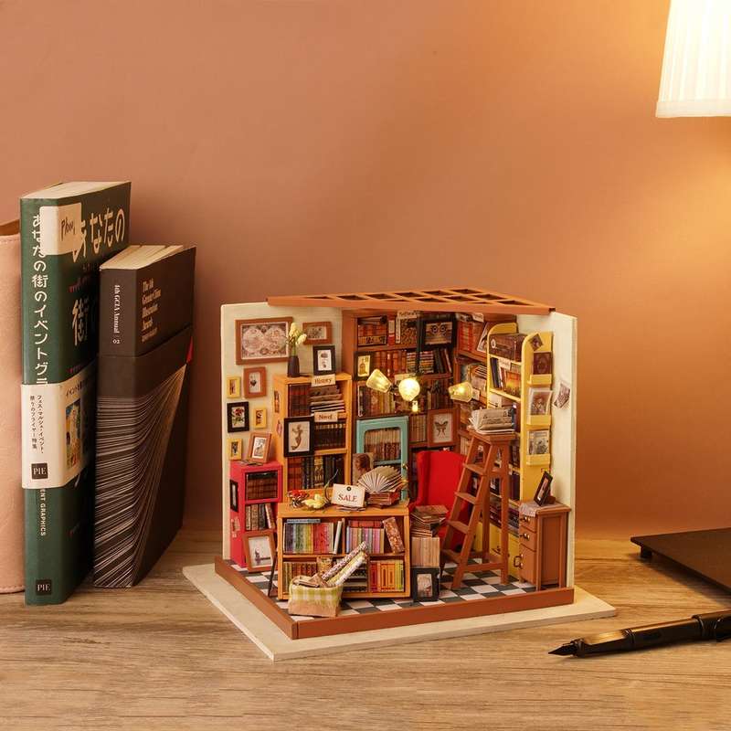Robotime Sam's Study Library DIY Miniature Dollhouse Kit