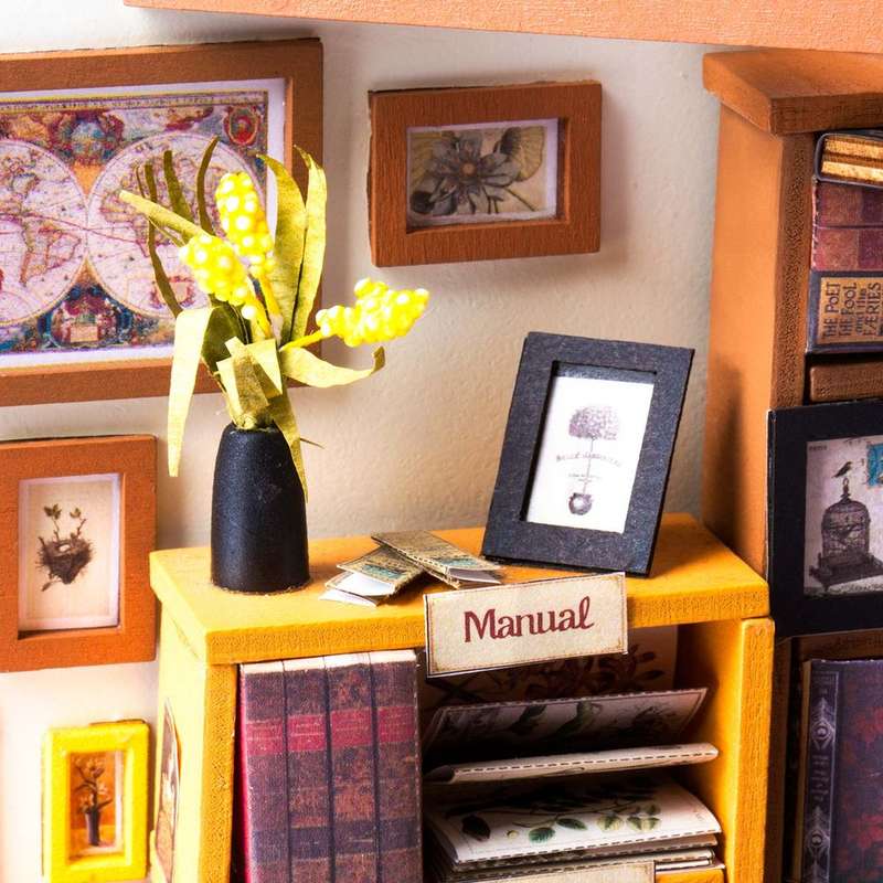 Robotime Sam's Study Library DIY Miniature Dollhouse Kit