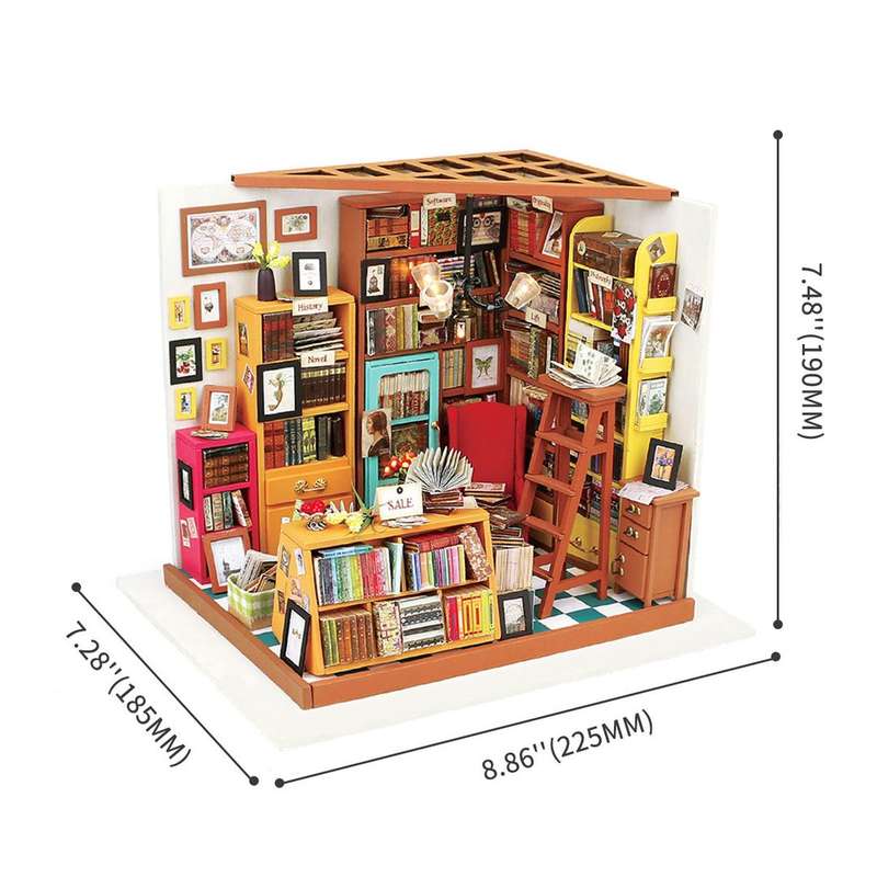 Robotime Sam's Study Library DIY Miniature Dollhouse Kit