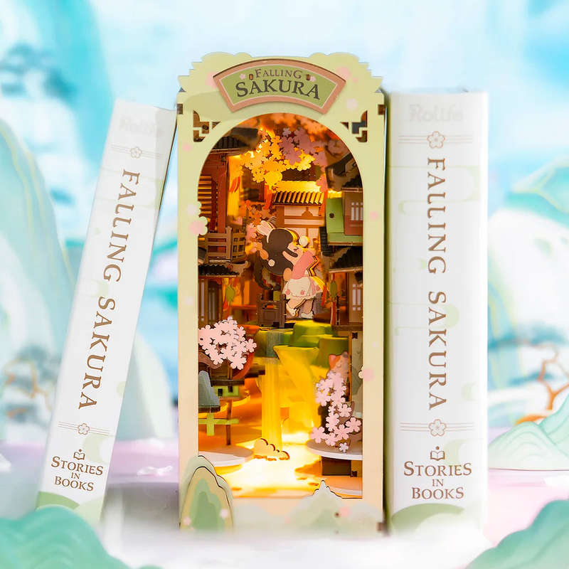 Robotime Falling Sakura DIY Book Nook Shelf Insert Miniature Dollhouse