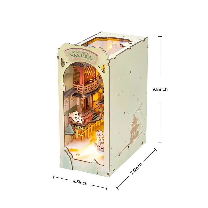 Robotime Falling Sakura DIY Book Nook Shelf Insert Miniature Dollhouse