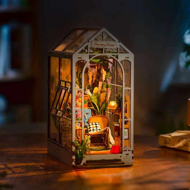 Robotime Holiday Garden House DIY Book Nook Shelf Insert Miniature Dollhouse