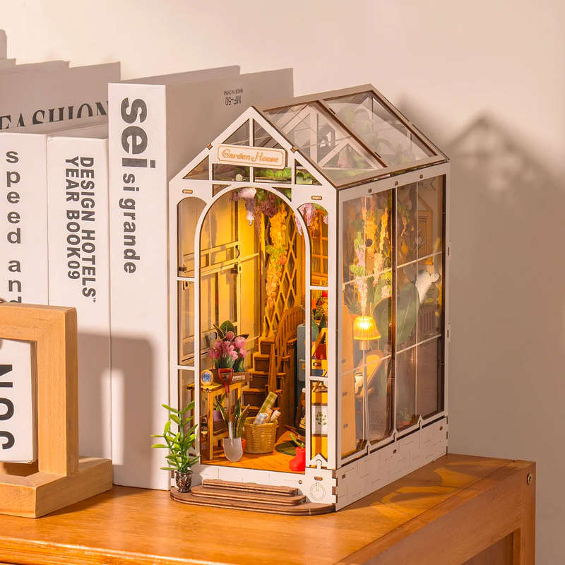 Robotime Holiday Garden House DIY Book Nook Shelf Insert Miniature Dollhouse