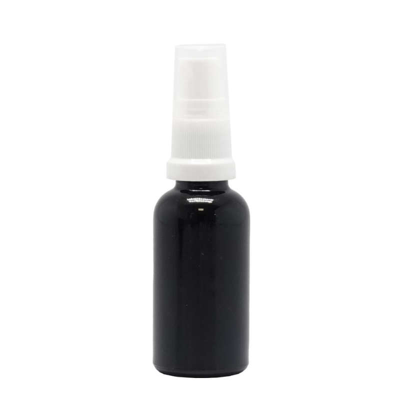 Black Glass Aromatherapy Bottle 18mm Neck With White Atomiser/Mist Spray Cap (18mm Neck)