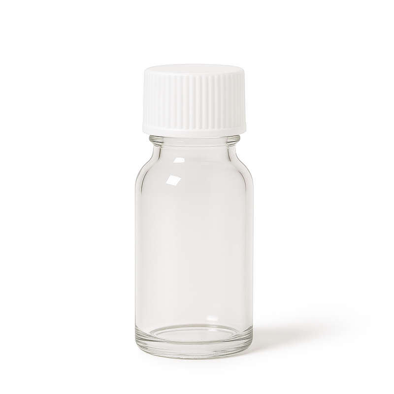 Clear Glass Aromatherapy Bottle 18mm Neck With White Screw Cap