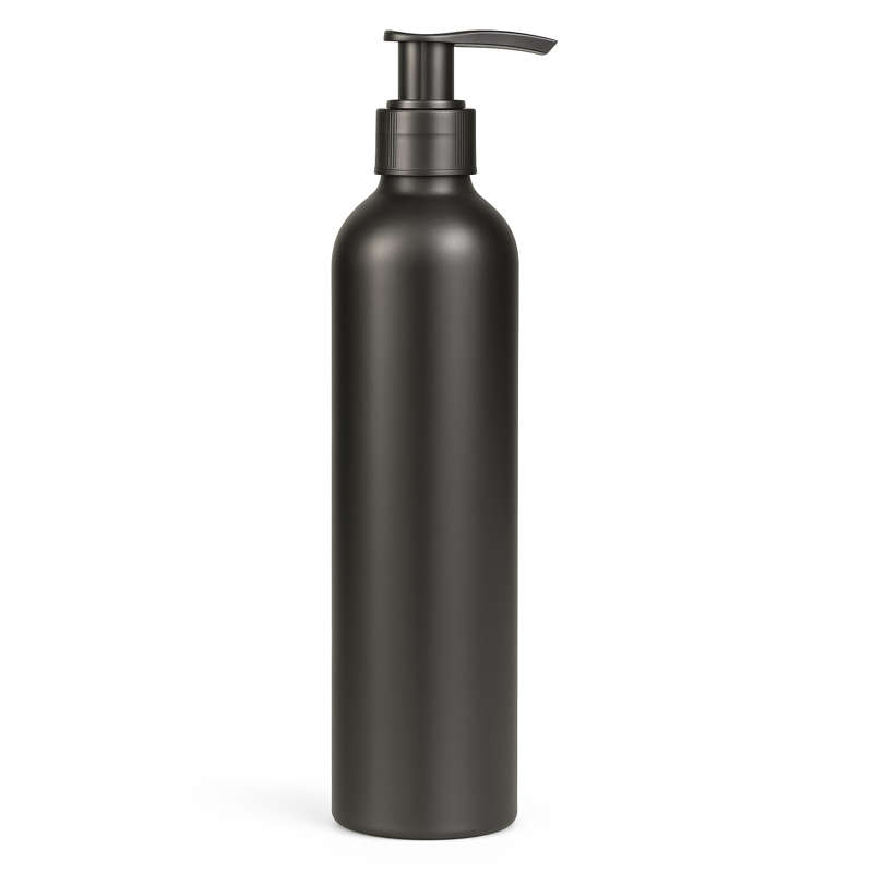 Black Aluminium Bottle With Black Pump Dispenser