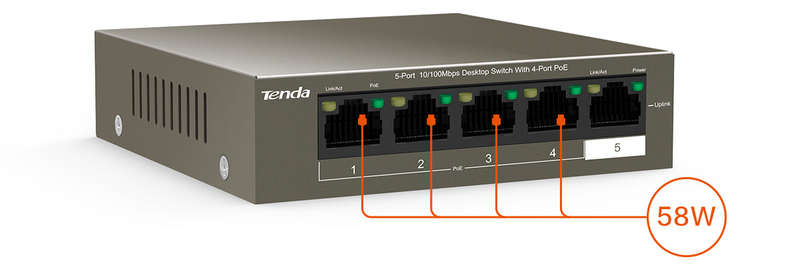 TENDA DESKTOP SWITCH 10/100 4-PORT POE