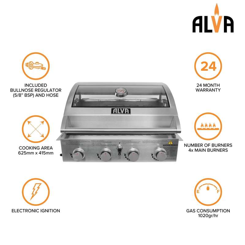 Alva Mojave 4-Burner Glass Hood Drop-In Gas BBQ