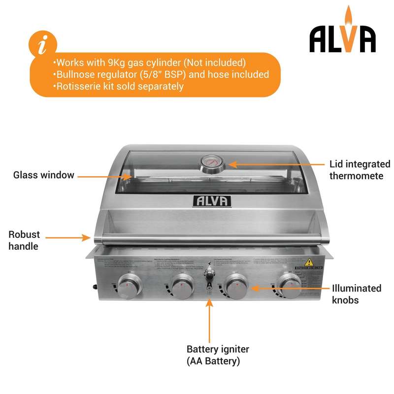 Alva Mojave 4-Burner Glass Hood Drop-In Gas BBQ