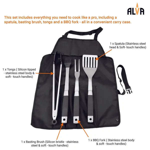 Alva 5Pc BBQ / Braai Roll-Up Tool Set