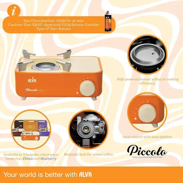 Alva Mini Butane Canister Stove with Carry Case (Tangerine Orange)