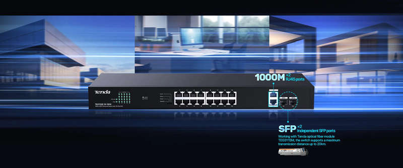 TENDA SWITCH ETHERNET 16-PORT POE 150W