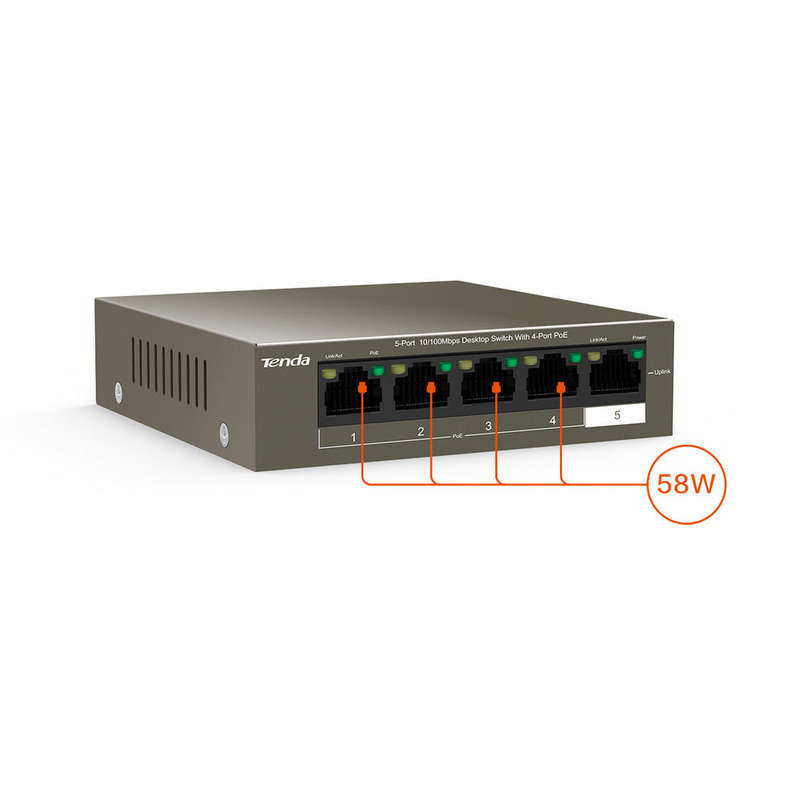 TENDA DESKTOP SWITCH 10/100 4-PORT POE