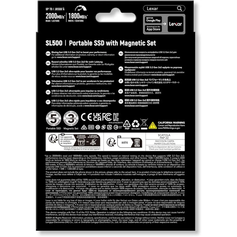 Lexar 2TB SL500 USB3.2 Gen 2x2 Portable SSD with Magnetic Set