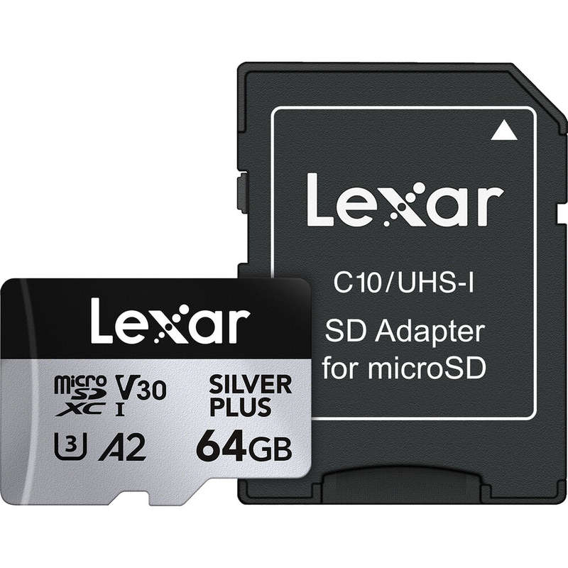 Lexar 64GB Professional SILVER PLUS UHS-I microSDXC Memory Card + SD Adapter