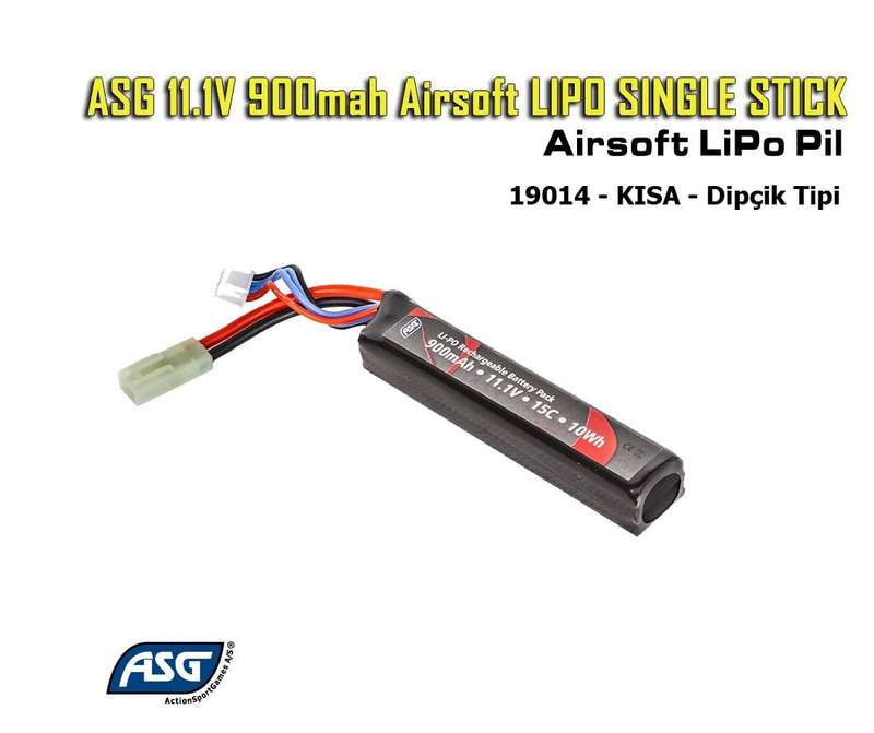 ASG 11.1V 900MAH AIRSOFT LIPO SINGLE STICK (19014)