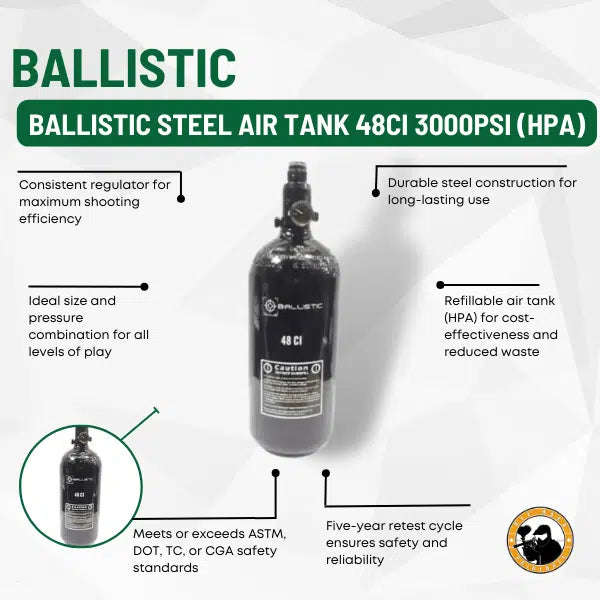 Ballistic Steel Air Tank 48ci 3000psi (HPA)