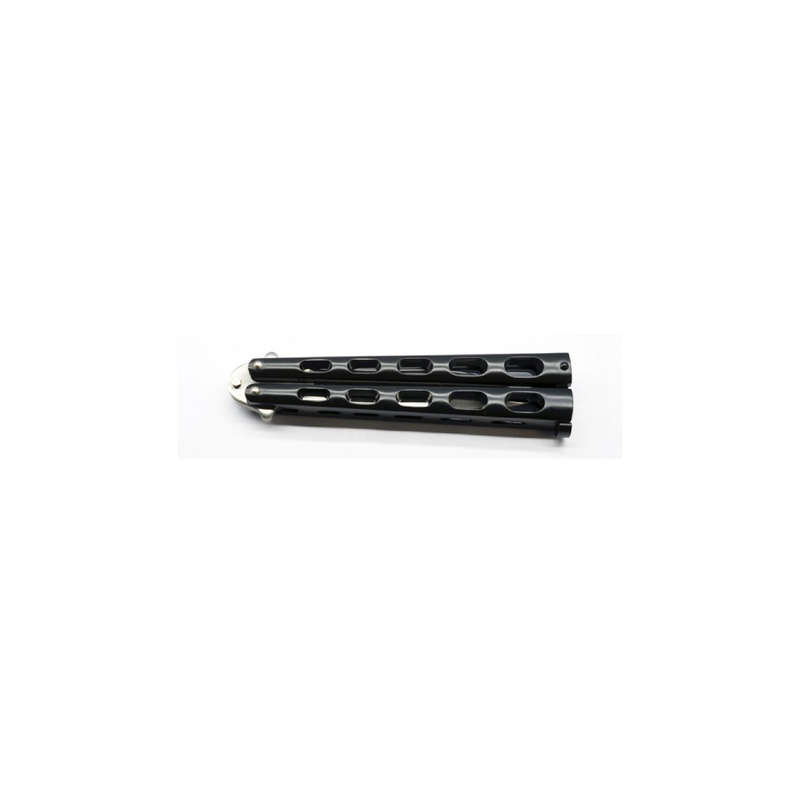Butterfly knife matte black skeletonized handle