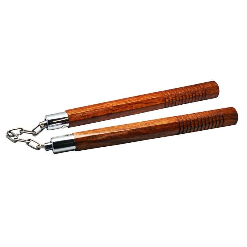 Nunchaku Natural Wood Octagonal Grooved - Chain w/Ball Bearing 12"