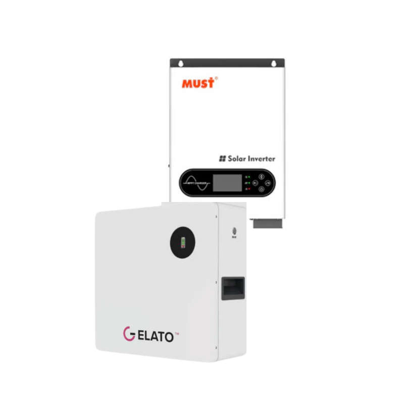 MUST 3.6KVA MPPT Pure Sine Wave Hybrid Inverter + 2.56kWh 1C GELATO 24V LiFePO4 Lithium Battery C...
