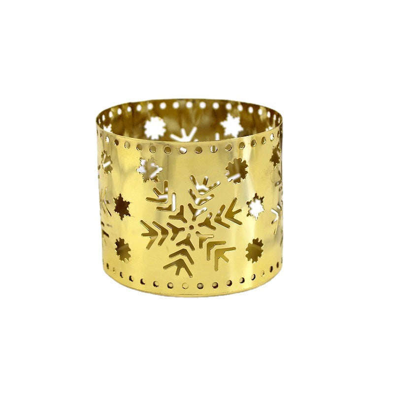 Hollow Iron Candlestick holder Crafts Ornament Gold Snow Flake Design 2 Piece