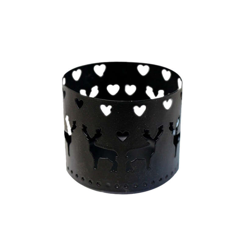 Hollow Iron Candlestick holder Crafts Ornament Black Reindeer Design 2 Piece