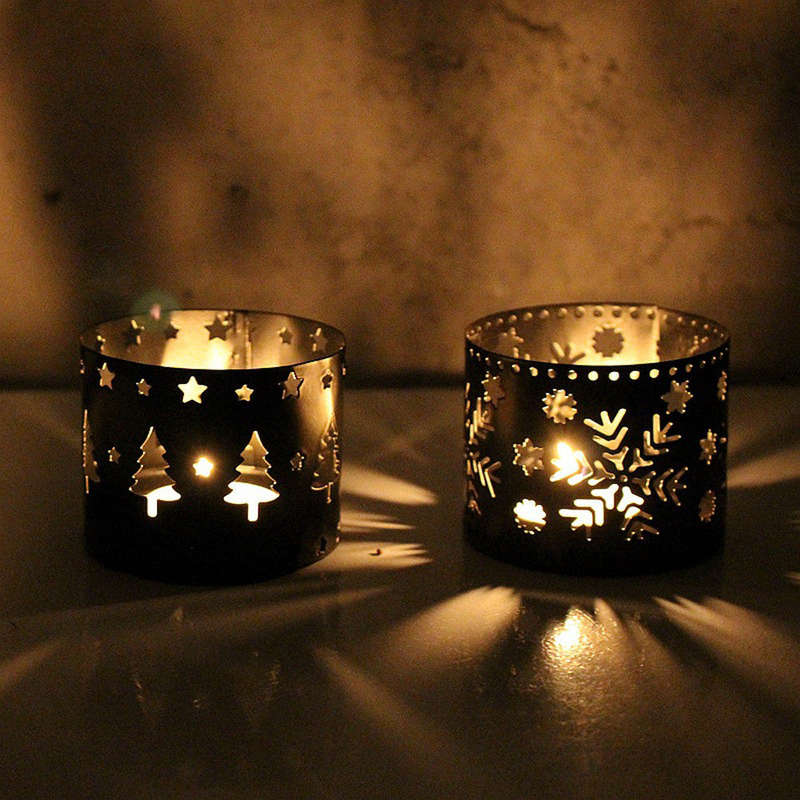 Hollow Iron Candlestick holder Crafts Ornament Black Reindeer Design 2 Piece