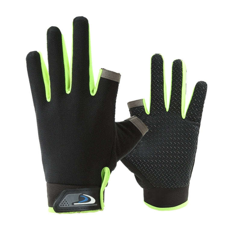 Fishing and other Sports Gloves Non-Slip Two-Finger Exposed Fluorescent Green - Pair