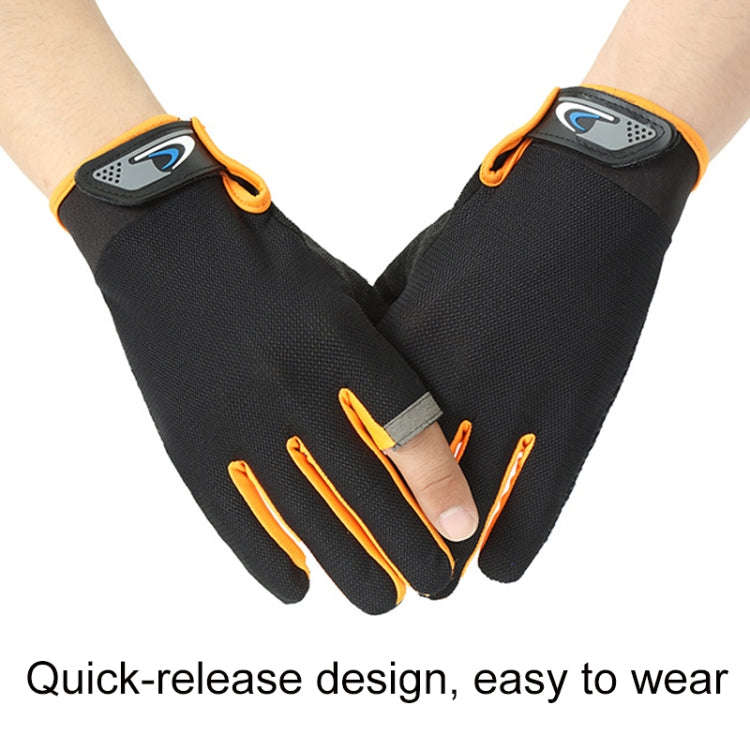 Fishing and other Sports Gloves Non-Slip Two-Finger Exposed Orange - Pair
