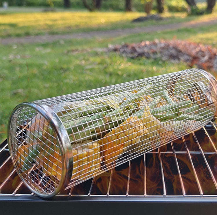 Braai Round Mesh Tube Stainless Steel 30cm X 9cm with Handle