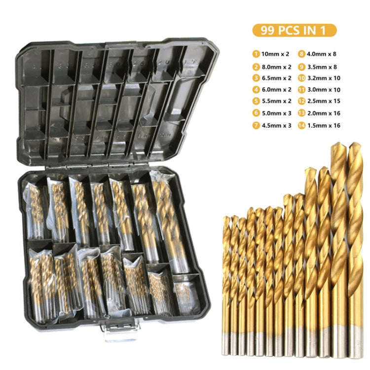 Drill Bit set 99-in-1 Titanium High-Speed Steel