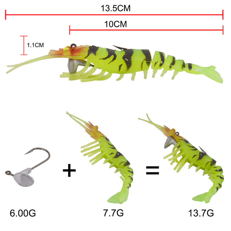 Fishing Lure Soft Bait Shrimp style colour Yellow & Green