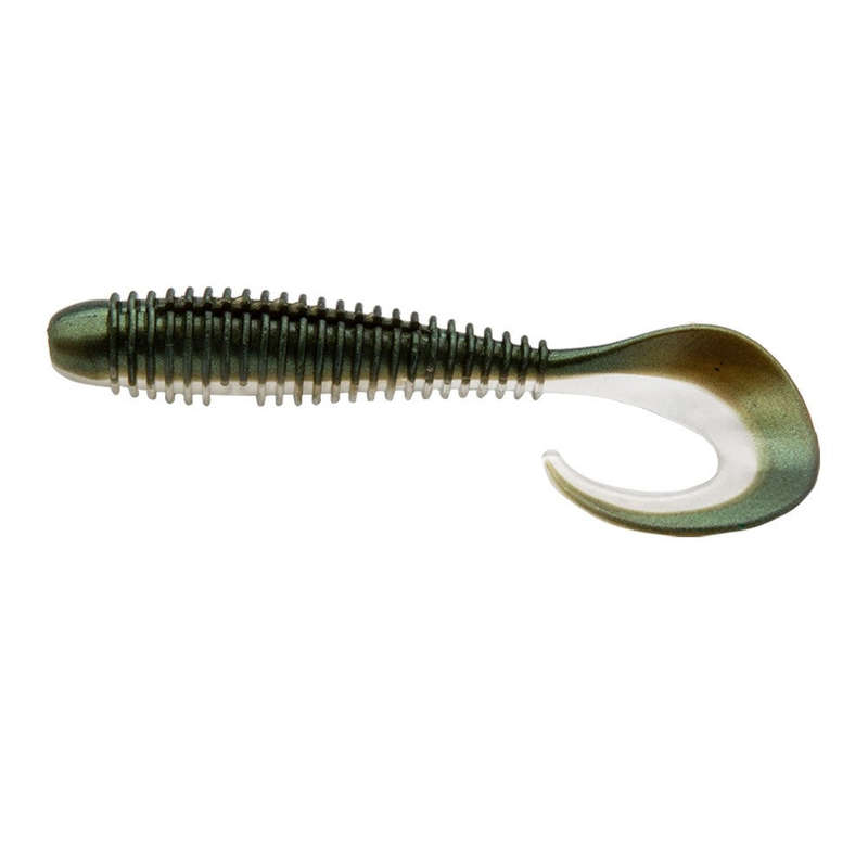 Fishing Lure Soft Minnow Curly-Tail Bait 5 per packet Green & White