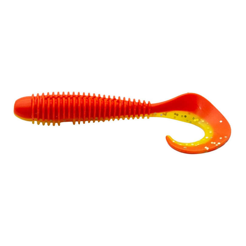 Fishing Lure Soft Minnow Curly-Tail Bait 5 per packet Orange & Yellow with flecks