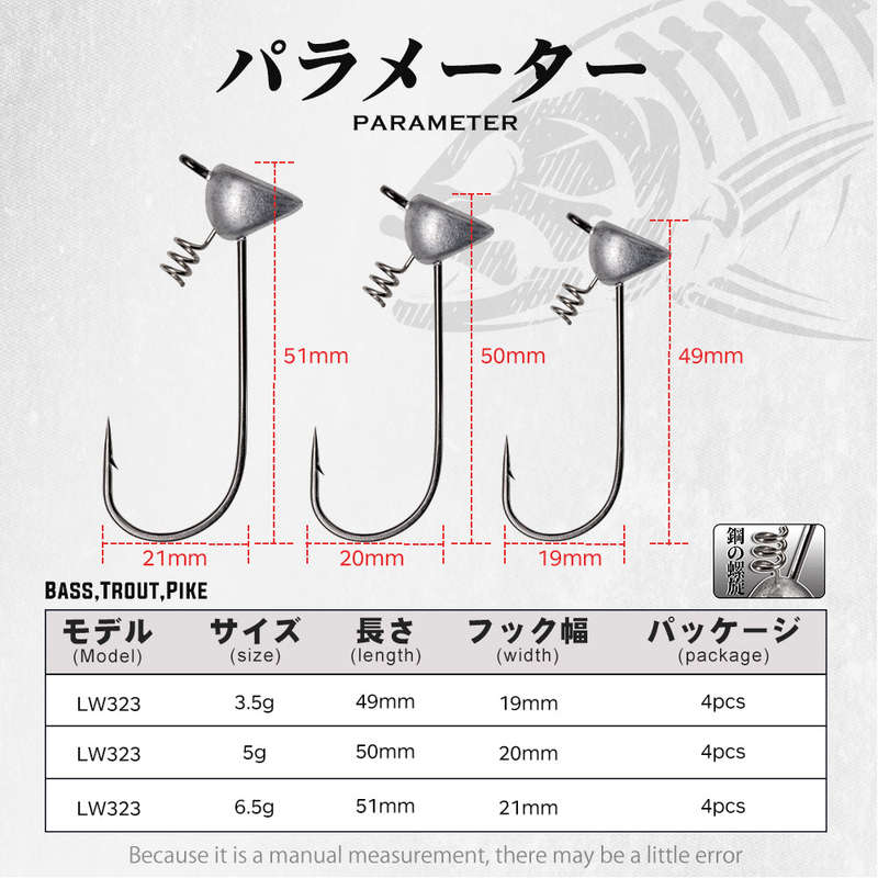 Jig Head with built in spiral screw for Soft Bait 3.5 gram 4 per packet