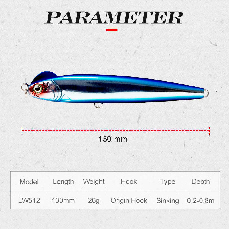 Fishing Lure Hard Pencil T-Head Slow Sinking Yellow