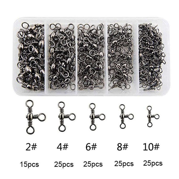 Fishing Swivel 3 Way Bottle shaped 5 different sizes box total 115 Pieces