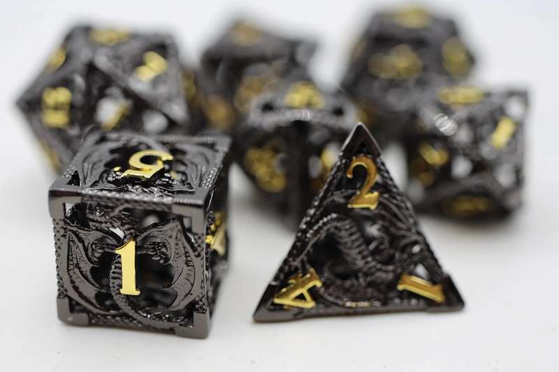 Night Dragon Hollow Metal RPG Dice Set (7) (Dice Sets & Games)